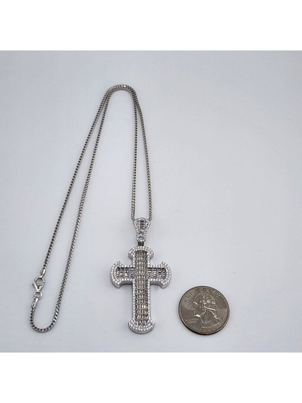 Brand New Sterling Silver 925 Cz Cross Necklace - Picture 6 of 9